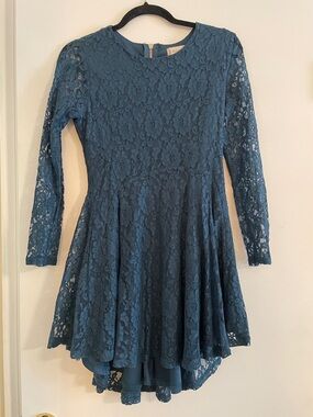 Altar'd State Teal Lace High-Low Fit-and-Flare Dress